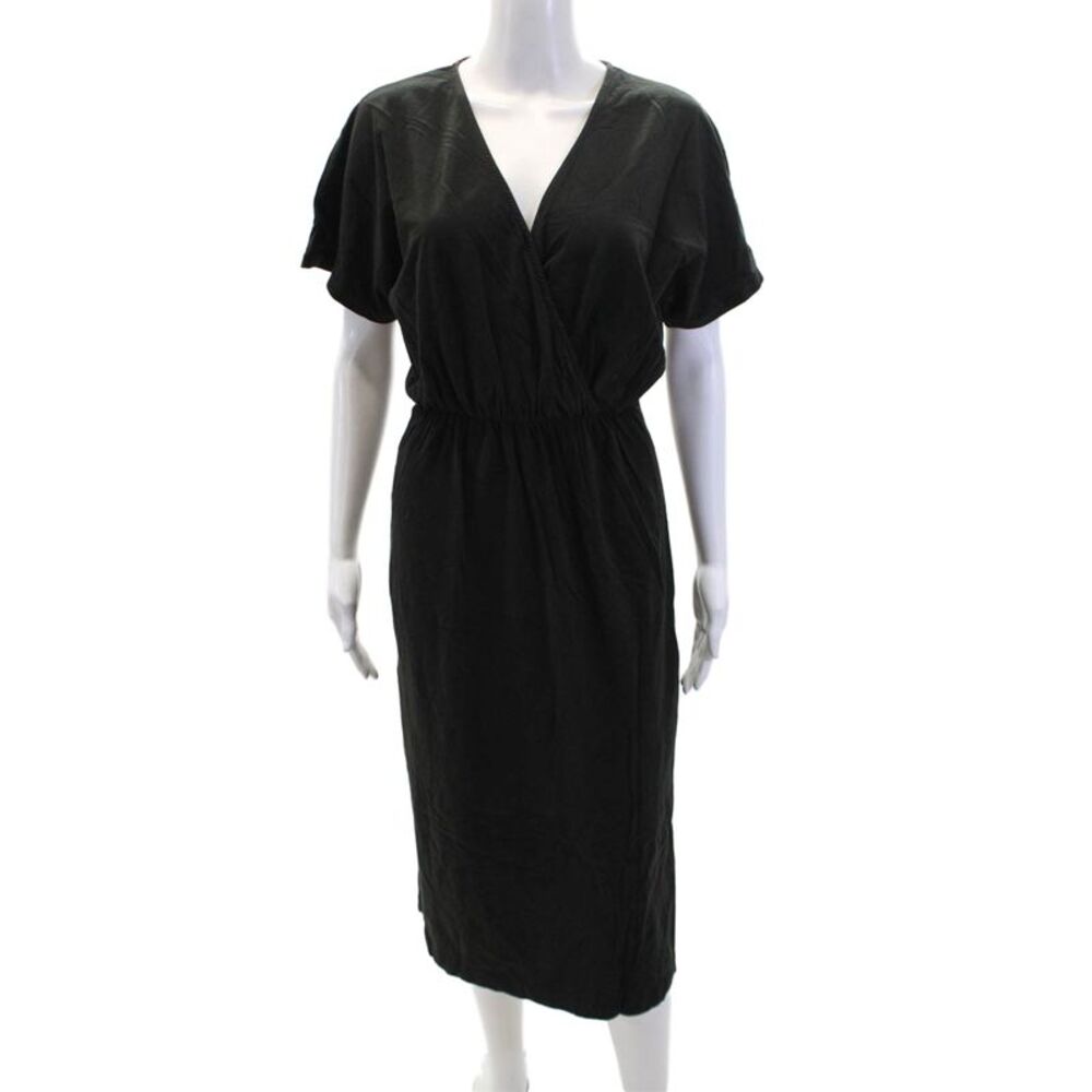 Z Supply Womens V Neck Shirt Sleeve Double Slit Midi Dress Black Size S